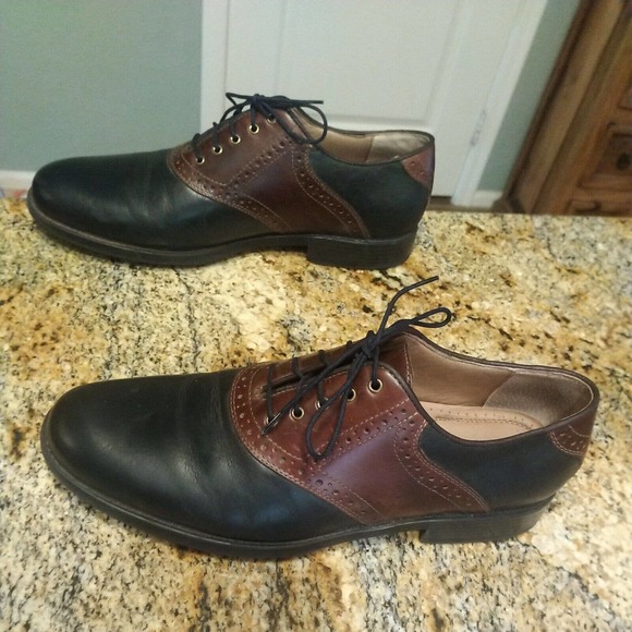 Johnston Murphy Oxford Saddle Two Tone Black Brown Leather Lace Up Shoes 9M - Picture 3 of 12